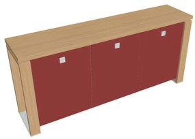 Verno+ S alacsony szekrény 200 x 46 x 90 cm, üvegajtó, világos tölgy / piros