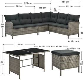 Juskys Kerti rattan szett Manacor - szürke