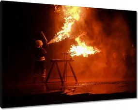 Vászonkép 100x70 Tűzoltó oltópróba