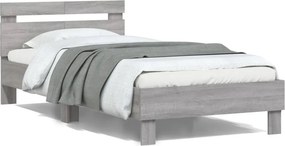vidaXL szürke sonoma színű szerelt fa ágykeret fejtámlával 100x200 cm