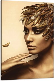 Vászonkép Elmélkedő Nő Arany Toll Színek 60x90 cm