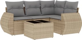 vidaXL 5 részes bézs polyrattan kerti ülőgarnitúra párnákkal