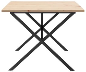 Tömör fenyőfa és acél X-vázú étkezőasztal 200x100x75,5 cm