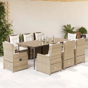 9 részes bézs polyrattan kerti étkezőgarnitúra párnákkal