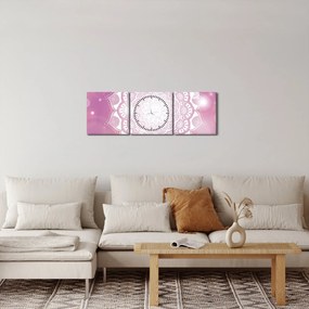 Egy mandala képe rózsaszín háttérrel (órával) (90x30 cm)