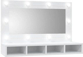 Fehér tükrös szekrény LED-ekkel 90x31,5x62 cm