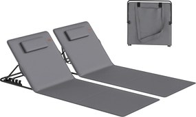 Outsunny 2 db összecsukható napozóágy állítható háttámlával, párnával és hordtáskával – sötétszürke | Aosom