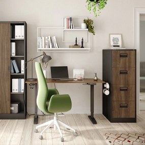 Fém irattartó szekrény, 4 fiókos SARA V4, 460 x 1320 x 620 mm, Eco Design: antracit/ dió