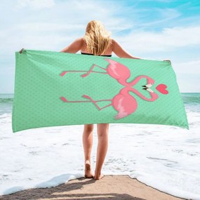 FLAMINGO LOVE zöld, gyorsan száradó törölköző