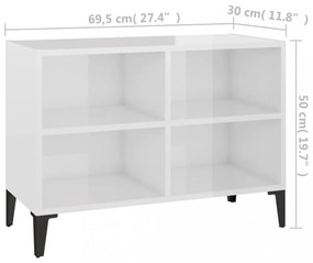 magasfényű fehér TV-szekrény fémlábakkal 69,5 x 30 x 50 cm