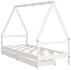 fehér tömör fenyőfa gyerekágykeret fiókokkal 80 x 200 cm
