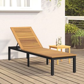 Napsütéses nyugágy Fekete 200x55x35 cm Tömör akácfa