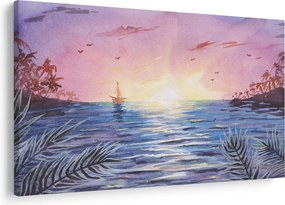 Kép - naplemente a víz felett, akvarell (90x60 cm)