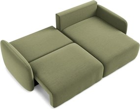 Zöld bársony kinyitható-tárolóhelyes sarokkanapé (jobb oldali-heverő résszel) Kalena – Makamii