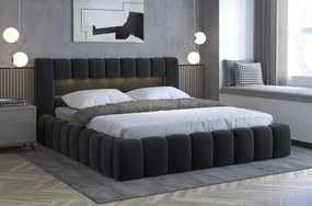 Franciaágy 140 cm Luxa (antracit) (ágyráccal, matraccal és LED-del). 1041559