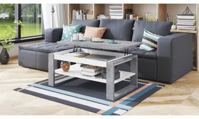 NEA konferenciás asztal emelhető lappal, polccal, szürke beton/fehér