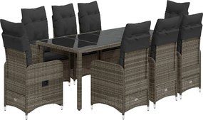 vidaXL 9 részes szürke polyrattan kerti bisztrógarnitúra párnákkal