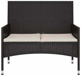 fekete 2 személyes polyrattan kerti pad párnával