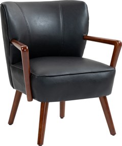 HOMCOM Kárpitozott Szék, Párnázott Karfás Fotelek, Fa Lábakkal, Pihenő Fotel a Nappaliba és Hálószobába, Műbőr, Fekete, 67 x 77 x 80 cm | Aosom