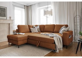 Narancssárgásbarna kordbársony kinyitható sarokkanapé (bal oldali) Lofty Lilly – Miuform