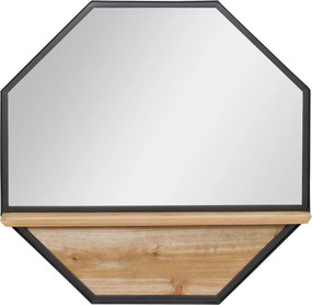 HOMCOM Dekoratív Fali Tükör 61x61 cm Hatágú Tükör Polccal a Nappaliba, Hálószobába, Előszobába Fekete | Aosom