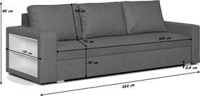 DOLAR I Háromszemélyes kinyitható kanapé Világosszürke