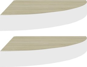 vidaXL 2 db tölgyszínű és fehér MDF fali sarokpolc 35 x 35 x 3,8 cm