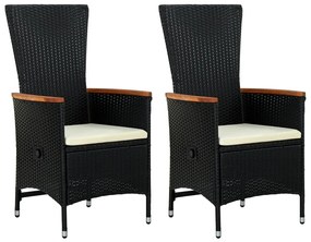 vidaXL 2 db fekete polyrattan kültéri szék párnával