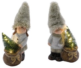 Kerámia LED-s karácsonyi figura fiú lány pár 19 cm