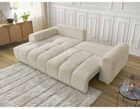 Bézs buklé kinyitható-tárolóhelyes sarokkanapé (bal oldali-heverő résszel) Roxelane – Bobochic Paris