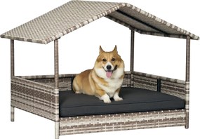 PawHut Rattan Kutya Fekhely Fedéllel, Emelt Kutya Ágy Kisméretű és Közepes Méretű Kutya Számára, Hűsítő Háziállat Fekhely Fém Vázban, Kültéri Háziálla