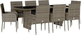 vidaXL 9 részes szürke polyrattan kerti étkezőgarnitúra párnával