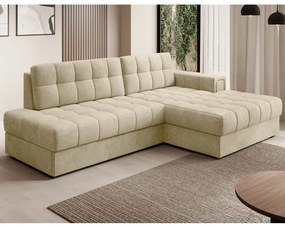 Világosbarna bársony kinyitható sarokkanapé (jobb oldali-heverő résszel) Blezalt – ELTAP