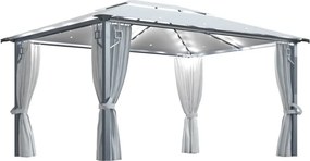 vidaXL krémszínű alumíniumpavilon függönnyel/LED fényfüzérrel 4 x 3 m