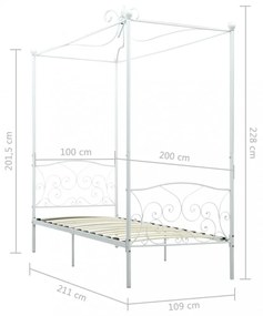 fehér fém baldachinos ágykeret 100 x 200 cm
