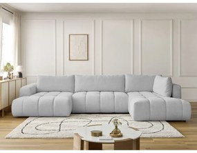 Világosszürke kinyitható-tárolóhelyes sarokkanapé (jobb oldali-U alakú) Fuji – Bobochic Paris