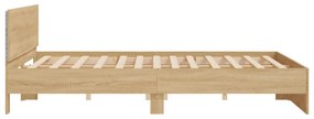 sonoma tölgy színű ágykeret fejtámlával és LED-del 200 x 200 cm