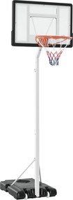 HOMCOM Felnőtt Kosárlabdapalánk Állítható PVC Háttámlával 90x60x260-310cm Beépített Kerekekkel - Fehér | Aosom