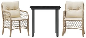 vidaXL 3 részes bézs polyrattan bisztrógarnitúra párnával