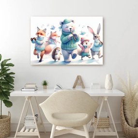 Kép zenélő állatok felvonulása téli tájon