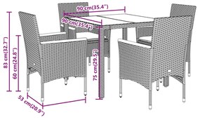 5 részes bézs polyrattan/akácfa kerti étkezőgarnitúra párnákkal