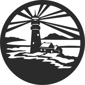 Sentop - Világítótorony modern festmény a falon - fa díszítéssel