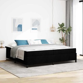 Boxrugós ágy Fekete és fekete 200 x 200 cm Textil és mérnöki fa