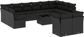 vidaXL 13 részes fekete polyrattan kerti ülőgarnitúra párnákkal