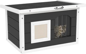 PawHut Favázas Macska Ház Vízálló Macska Menedék Hajtható Aszfalt Tetővel, Kaparó Matrac, Leválasztható Alj, Kültéri Macska Barlang, Macska Doboz Kült