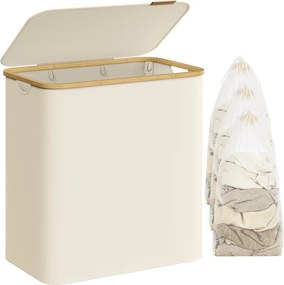 Szennyestartó Oxford szövet, 150L, kivehető hálós zsák, bambusz fogantyú krémfehér