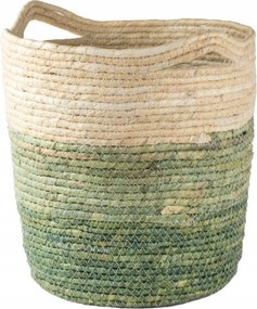 Tengerifűből készült fonott kosár fülekkel barna-zöld nagy 32cm magas Boho