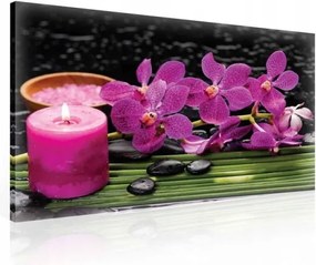 Vászonkép 60x40 Relaxáció Nyugalom Harmónia Zen Spa Orchidea Gyertya Kövek Víz