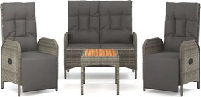 vidaXL 4 részes szürke polyrattan kerti étkezőszett párnával