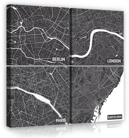 Vászonkép 4 darabos, Város térképek 50x50 cm méretben